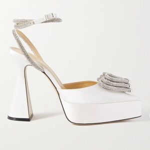 MACH & MACH Triple Heart crystal-embellished satin platform pumps